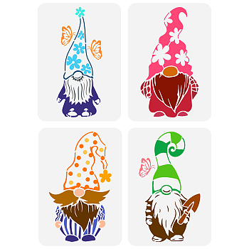 4Pcs 4 Styles PET Hollow Out Drawing Painting Stencils, for DIY Scrapbook, Photo Album, Gnome Pattern, 297x210mm, 1pc/style