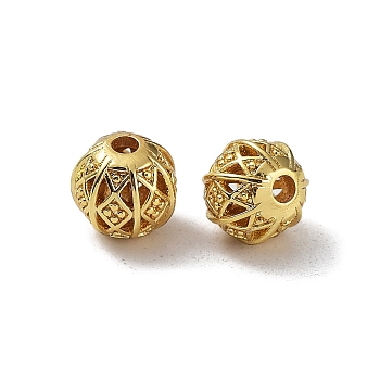 Rack Plating Brass Bead, Cadmium Free & Lead Free, Long-Lasting Plated, Hollow, Round, Golden, 8x8mm, Hole: 2mm
