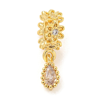 Brass Pave Clear Cubic Zirconia European Dangle Charms, Large Hole Beads, Teardrop, Golden, 19x4x8.5mm, Hole:4.5mm