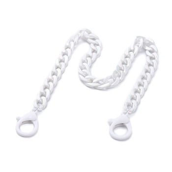 Personalized Dual-use Items, Acrylic Imitation Pearl Cable Chain Necklaces or Eyeglass Chains, with Plastic Lobster Claw Clasps, AB Color, White, 21.65 inch(55cm)