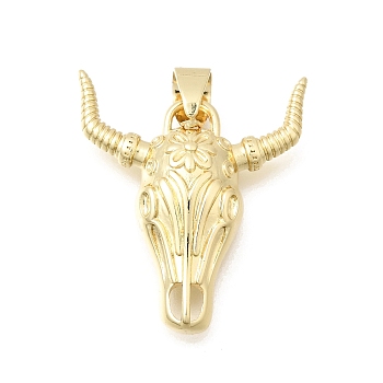 Brass Pendants, Cattle Charms, Real 18K Gold Plated, 26x22x6mm, Hole: 3x4.5mm