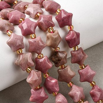 Natural Rhodonite Beads Strands, Star, with Seed Beads, 10x10x6mm, Hole: 1mm, about 36~37pcs/strand, 14.76~14.96''(37.5~38cm)