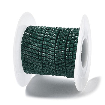 Iron Rhinestone Glass Cup Chain, with Spool, Emerald, 2x2~2.5x2mm, about 16.40 Feet(5m)/Roll