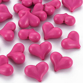Opaque Acrylic Beads, Heart, Medium Violet Red, 17x22x10mm, Hole: 1.4mm