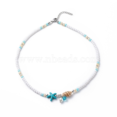 4 stücke 4 stil natürliche perle & muschel & gefärbte synthetische türkis perlen halsketten set(NJEW-JN04039)-4