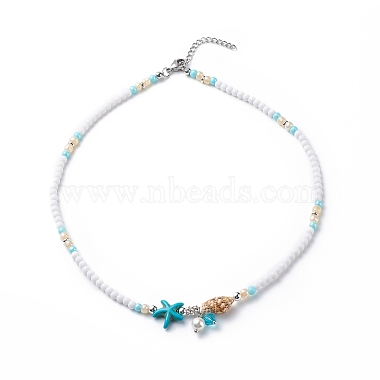 4 pièces 4 styles de perles naturelles et coquillages et ensemble de colliers de perles turquoises synthétiques teints(NJEW-JN04039)-4