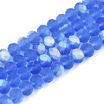 Transparent Glass Beads Strands, Faceted, Frosted, Half AB Color Plated, Rondelle, Cornflower Blue, 8x6mm, Hole: 1mm, about 60~62pcs/strand, 39~40cm(X-EGLA-A044-T8mm-MB14)