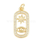 Brass Micro Pave Clear Cubic Zirconia Pendants, Oval & Star & Horse Eye Charms, Long-Lasting Plated, Rack Plating, Lead Free & Cadmium Free, Real 18K Gold Plated, 23x11x2.5mm, Hole: 3.5mm(KK-F938-07G)