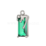 Rectangle Charms 304 Stainless Steel Cubic Zirconia Pendants, Stainless Steel Color, Green, 18x8mm(STAS-OY004-21P)