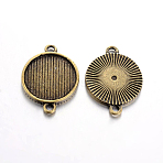Tibetan Style Cabochon Connector Settings, Cadmium Free & Nickel Free & Lead Free, Flat Round, Antique Bronze, Tray: 18mm, 28x21x1.5mm, Hole: 2mm(TIBE-A17990-AB-FF)