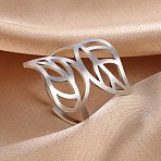 Hollow Out Leaf 201 Stainless Steel Adjustable Cuff Rings, Stainless Steel Color, 21.9mm, Inner Diameter: Adjustable(FS-WG4978C-01)