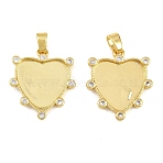 Brass Micro Pave Cubic Zirconia Pendant Cabochon Settings, Heart Charms, Rack Plating, Long-Lasting Plated, Lead Free & Cadmium Free, Golden, Tray: 15x16mm, 24x21x2.5mm, Hole: 5.5x3.5mm(KK-CBA6A75-50B-G)