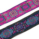 Ethnic Style Embroidery Polyester Ribbon, Garment Accessories, Floral Pattern, Gold & Black & Blue Pattern, Magenta, 33mm(SRIB-WH0007-02D)