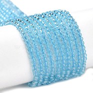Transparent Glass Beads Strands, Faceted Round, Light Sky Blue, 2x2mm, Hole: 0.6mm, about 184pcs/strand, 14.49''(36.8cm)(GLAA-H021-03-13)
