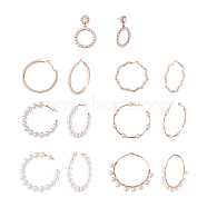 7 Pairs 7 Style Resin Pearl Beaded C-shape & Ring Dangle Stud Earrings, Alloy Big Hoop Earrings for Women, Golden, 46~74x4.5~10mm, Pin: 0.6~0.8mm, 1pair/style(FIND-KS0001-16)