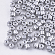 Electroplate Glass Bugle Beads, Metallic Colours, Round Hole, Silver Plated, 7~7.5x6~6.5mm, Hole: 2.5mm, about 800pcs/bag(SEED-S024-04B-02)