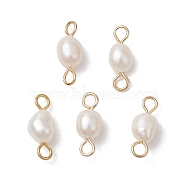 Natural Freshwater Pearl Potato Connector Charms, with 304 Stainless Steel Double Loops, White, Golden, 11x4.5x4.5mm, Hole: 2mm(PALLOY-JF03201-01)