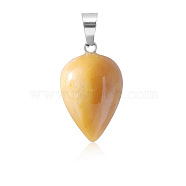 Natural Topaz Jade Pendants, Teardrop Charms with Platinum Plated Metal Snap on Bails, 26x16mm(WG38027-18)