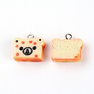 Resin Pendants, with Platinum Iron Loop, Bread, Sienna, 16.5x17x7mm, Hole: 2mm(RESI-TAC0009-04)