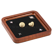Square Wood Jewelry Storage Tray with Microfiber Fabric Mat Inside, Cosmetics Jewelry Organizer Holder, Black, 14.1x14.1x1.7cm(ODIS-WH0030-37B-02)