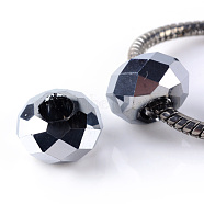 Electroplate Glass European Beads, Large Hole Beads, Faceted Rondelle, Silver Plated, 14~14.5x7.5~8.5mm, Hole: 5.5~6mm(EGLA-S132-03C)