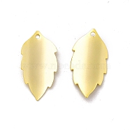 Brass Pendants, Cadmium Free & Lead Free, Leaf Charm, Real 24K Gold Plated, 21.5x10.5x2mm, Hole: 1.2mm(KK-A172-51G)