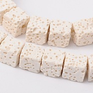 Natural Lava Rock Beads Strands, Cube, Dyed, White, 6.5x6.5x6.5mm, about 60pcs/strand, 15.60''(39.63cm)(G-L435-01-6mm-11)