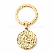 304 Stainless Steel Pendants Keychain, with 304 Stainless Steel Split Key Rings, Flat Round with Twelve Constellations, Capricorn, 6.2cm(KEYC-JKC00314-06)