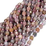 Natural Ruby Beads Strands, with Seed Beads, Faceted, Bicone, Double Terminated Point Prism Beads, 5~7x6mm, Hole: 0.8mm, about 48pcs/strand, 15.55 inch(39.5cm)(G-O201B-32)