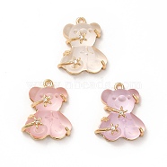 Transparent Resin Crystal Rhinestone Pendants, Bear Charms, with Rack Plating Real 14K Gold Plated Brass Findings, Cadmium Free & Lead Free, Mixed Color, 23x20.5x10mm, Hole: 1.8mm(KK-H438-04G)
