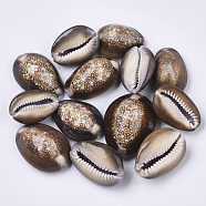 Natural Cowrie Shell Pendants, Coconut Brown, 26~36x17~27x12~17mm, Hole: 1.4mm(X-SSHEL-N034-24)