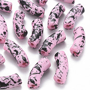 Opaque Spray Painted Acrylic Beads, Two Tone, Curved Tube, Pearl Pink, 36x13.5x11.5mm, Hole: 4mm, about 148pcs/500g(MACR-S372-001F-B03)