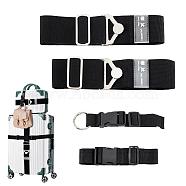 PandaHall Elite 4Pcs 4 Styles Flat Polyester Elastic Luggage Straps, Adjustable Suitcase Belt Straps Accessories for Connecting Luggage, with Alloy Release Buckle, Black, 220~1465mm, 1pc/style(FIND-PH0017-20)