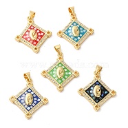 Rhombus with Virgin Face Brass Micro Pave Cubic Zirconia Pendants, with Enamel & Shell, Long-Lasting Plated, Lead Free & Cadmium Free, Real 18K Gold Plated, Mixed Color, 25x22x3.5mm, Hole: 5.5x4mm(KK-K385-043G)