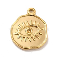 Ion Plating(IP) 304 Stainless Steel Pendants Rhinestone Setting, Flat Round with Eye, Real 18K Gold Plated, 19x16x2.5mm, Hole: 1.5mm,  Fit for 1.8mm rhinestone(STAS-A066-18G)