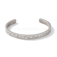 304 Stainless Steel Star Cuff Bangles, Stainless Steel Color, Inner Diameter: 2-1/4 inch(5.8cm)(BJEW-F464-P-01)