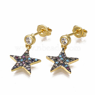 Brass Micro Pave Cubic Zirconia(Random Mixed Color) Dangle Ear Studs, with Ear Nuts, Gunmetal & Golden, 18.5x12mm, Pin: 0.7mm(EJEW-S201-103B)