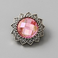 Alloy Snap Buttons, with Plastic Rhinestone, Jewelry Buttons, Flower, Pink, 20.5x11mm, Knob: 5mm(FIND-WH0145-72C)