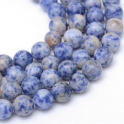 Round Dyed Natural Blue Spot Jasper Bead Strands, 6mm, Hole: 1mm, about 63~65pcs/strand, 15~15.2 inch(G-R345-6mm-14)