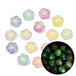 Luminous Resin Enamel Beads, Flower, with Glitter Powder, Glow in the Dark, Mixed Color, 20.5x20x9.5mm, Hole: 2mm(RE-CBAC4C7-14)