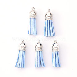 Faux Suede Tassel Pendant Decorations, with CCB Plastic Cord Ends, Platinum, 33~35x10mm, Hole: 2.5mm(X-FIND-R095-012P)
