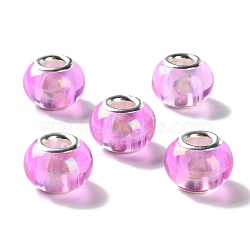 Shell Transparent Brass Cores Acrylic European Beads, Round, Large Hole Bead, Silver, Violet, 13.5x10mm, Hole: 5mm(OACR-M024-07S-03)