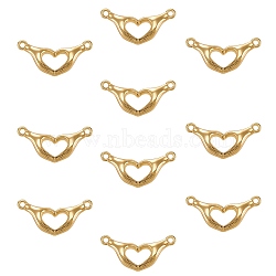 10Pcs Brass Links Connectors, Long-Lasting Plated, Hand with Heart, Golden, 10.5x22x2mm, Hole: 1.4mm(ZIRC-SZ0004-44)