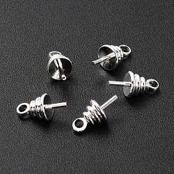 Brass Cup Pearl Peg Bails Pin Pendants, For Half Drilled Beads, Long-Lasting Plated, 925 Sterling Silver Plated, 9.5x4.5mm, Hole: 1.5mm, Pin: 0.6mm(KK-H759-33S)