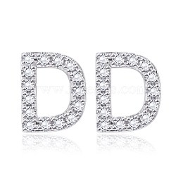 Brass Cubic Zirconia Stud Earrings, with Ear Nuts, Alphabet, Letter D, Clear, Platinum, 12.2x10x2.5mm, Pin: 0.9mm(EJEW-BB35118-D)