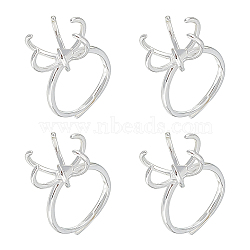4Pcs Adjustable Brass Finger Rings Components, 6 Prong Ring Settings, Silver, US Size 6 1/2(16.9mm), Tray: 14mm(KK-NB0003-17)