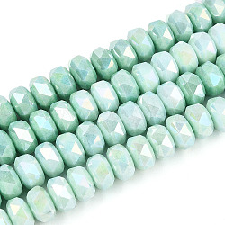 Anti-Tarnish Electroplate Glass Beads Strands, Imitation Gemstone, Rondelle, AB Color Plated, Faceted, Two Tone, Aquamarine, 8x5~6mm, Hole: 1.2mm, about 68~77pcs/strand, 14.76~15.16''(37.5~38.5cm)(GLAA-T025-8mm-11D)