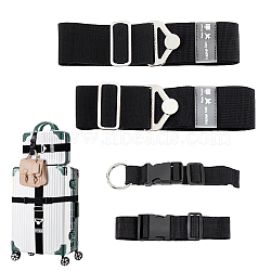 PandaHall Elite 4Pcs 4 Styles Flat Polyester Elastic Luggage Straps, Adjustable Suitcase Belt Straps Accessories for Connecting Luggage, with Alloy Release Buckle, Black, 220~1465mm, 1pc/style(FIND-PH0017-20)