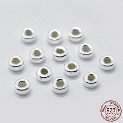 925 Sterling Silver Spacer Beads, Rondelle, Silver, 4x2mm, Hole: 1mm(STER-K171-38S-02)