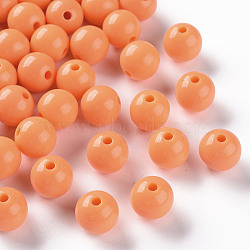 Opaque Acrylic Beads, Round, Coral, 12x11mm, Hole: 1.8mm(X-MACR-S370-C12mm-A11)